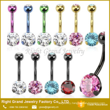 8mm CZ Gem Titanium IP Plated Over 316L Surgical Steel Navel Belly Ring Jewelry